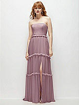 Front View Thumbnail - Dusty Rose Strapless Chiffon Maxi Dress with Tiered Micro Ruffle Full Skirt