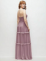 Rear View Thumbnail - Dusty Rose Strapless Chiffon Maxi Dress with Tiered Micro Ruffle Full Skirt