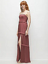 Side View Thumbnail - English Rose Strapless Chiffon Maxi Dress with Tiered Micro Ruffle Full Skirt