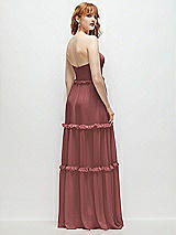 Rear View Thumbnail - English Rose Strapless Chiffon Maxi Dress with Tiered Micro Ruffle Full Skirt