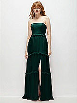 Front View Thumbnail - Evergreen Strapless Chiffon Maxi Dress with Tiered Micro Ruffle Full Skirt