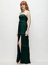 Side View Thumbnail - Evergreen Strapless Chiffon Maxi Dress with Tiered Micro Ruffle Full Skirt