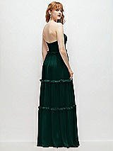 Rear View Thumbnail - Evergreen Strapless Chiffon Maxi Dress with Tiered Micro Ruffle Full Skirt