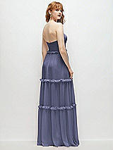 Rear View Thumbnail - French Blue Strapless Chiffon Maxi Dress with Tiered Micro Ruffle Full Skirt