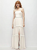 Front View Thumbnail - Ivory Strapless Chiffon Maxi Dress with Tiered Micro Ruffle Full Skirt