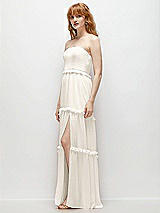 Side View Thumbnail - Ivory Strapless Chiffon Maxi Dress with Tiered Micro Ruffle Full Skirt