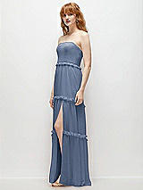 Side View Thumbnail - Larkspur Blue Strapless Chiffon Maxi Dress with Tiered Micro Ruffle Full Skirt