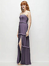 Side View Thumbnail - Lavender Strapless Chiffon Maxi Dress with Tiered Micro Ruffle Full Skirt