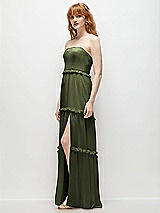 Side View Thumbnail - Olive Green Strapless Chiffon Maxi Dress with Tiered Micro Ruffle Full Skirt