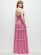 Rear View Thumbnail - Orchid Pink Strapless Chiffon Maxi Dress with Tiered Micro Ruffle Full Skirt