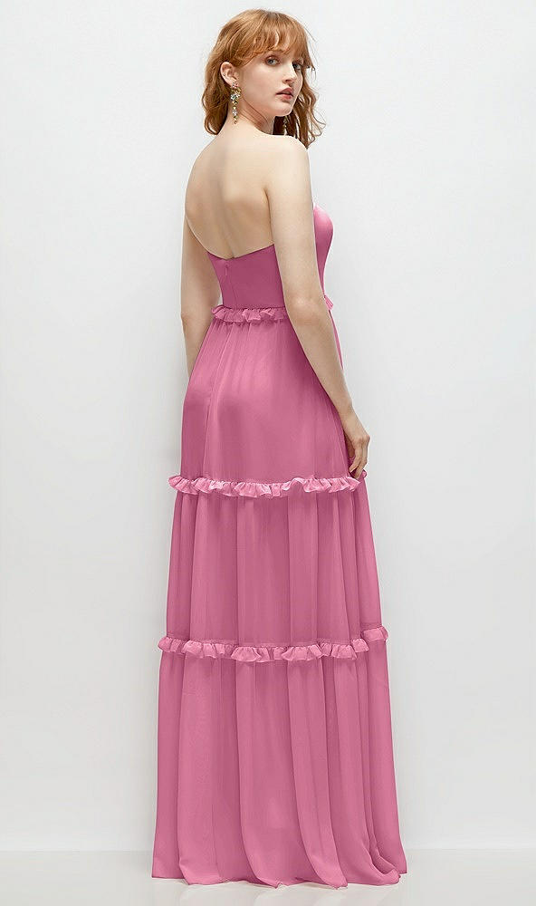 Back View - Orchid Pink Strapless Chiffon Maxi Dress with Tiered Micro Ruffle Full Skirt