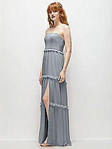 Side View Thumbnail - Platinum Strapless Chiffon Maxi Dress with Tiered Micro Ruffle Full Skirt