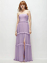 Front View Thumbnail - Pale Purple Strapless Chiffon Maxi Dress with Tiered Micro Ruffle Full Skirt