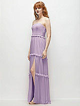 Side View Thumbnail - Pale Purple Strapless Chiffon Maxi Dress with Tiered Micro Ruffle Full Skirt