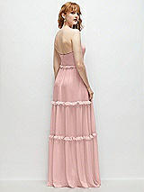 Rear View Thumbnail - Rose - PANTONE Rose Quartz Strapless Chiffon Maxi Dress with Tiered Micro Ruffle Full Skirt