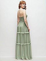 Rear View Thumbnail - Sage Strapless Chiffon Maxi Dress with Tiered Micro Ruffle Full Skirt