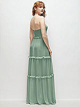 Rear View Thumbnail - Seagrass Strapless Chiffon Maxi Dress with Tiered Micro Ruffle Full Skirt