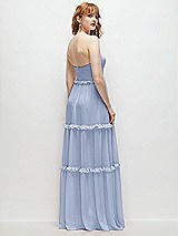 Rear View Thumbnail - Sky Blue Strapless Chiffon Maxi Dress with Tiered Micro Ruffle Full Skirt