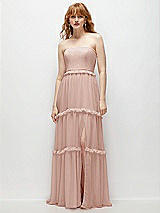 Front View Thumbnail - Toasted Sugar Strapless Chiffon Maxi Dress with Tiered Micro Ruffle Full Skirt