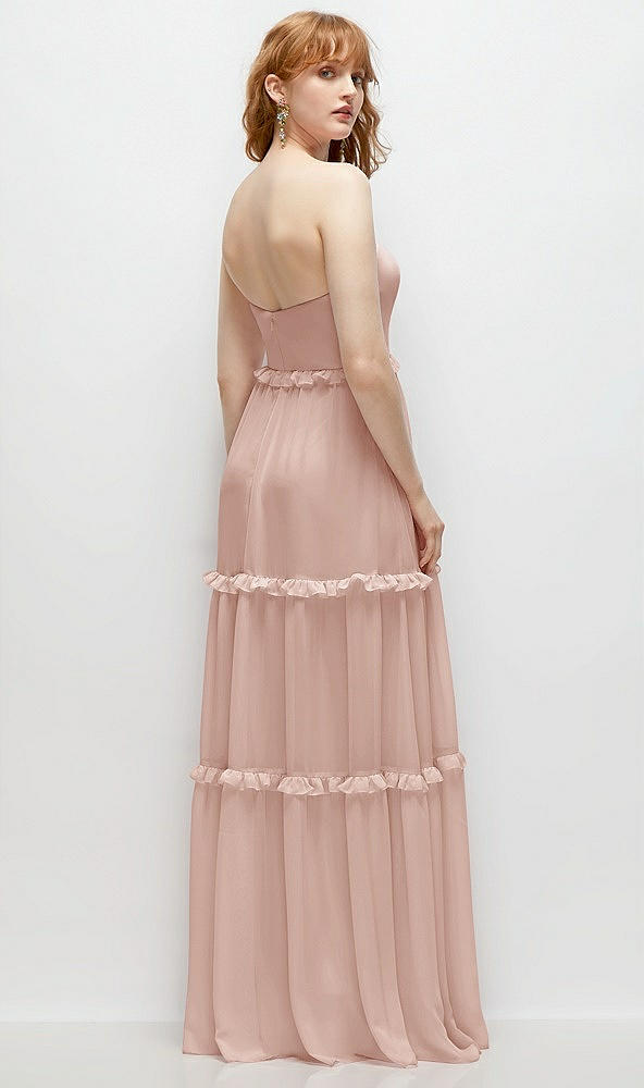 Back View - Toasted Sugar Strapless Chiffon Maxi Dress with Tiered Micro Ruffle Full Skirt