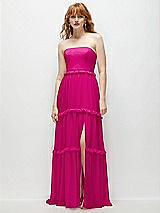 Front View Thumbnail - Think Pink Strapless Chiffon Maxi Dress with Tiered Micro Ruffle Full Skirt