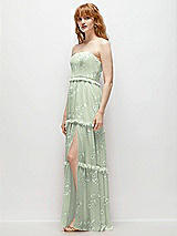 Side View Thumbnail - Vintage Primrose Sage Strapless Chiffon Maxi Dress with Tiered Micro Ruffle Full Skirt