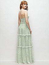 Rear View Thumbnail - Vintage Primrose Sage Strapless Chiffon Maxi Dress with Tiered Micro Ruffle Full Skirt