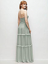 Rear View Thumbnail - Willow Green Strapless Chiffon Maxi Dress with Tiered Micro Ruffle Full Skirt