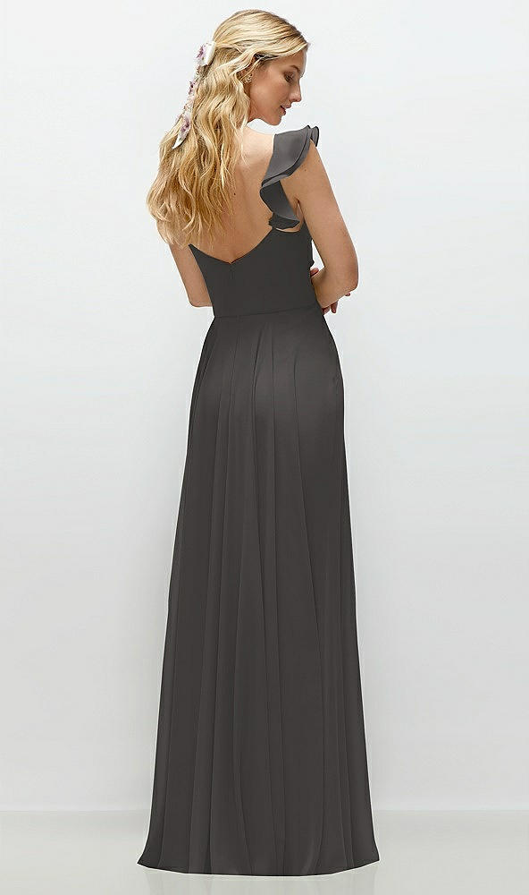 Back View - Caviar Gray Convertible Ruffle Strap Chiffon Maxi Dress with Full Circle Skirt