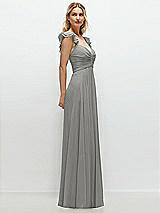 Side View Thumbnail - Chelsea Gray Convertible Ruffle Strap Chiffon Maxi Dress with Full Circle Skirt