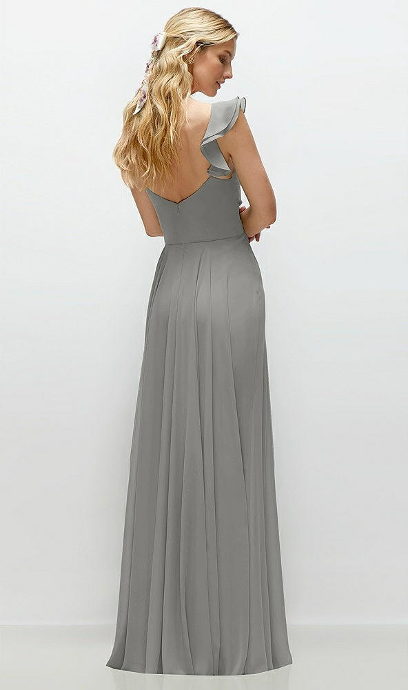 Back View - Chelsea Gray Convertible Ruffle Strap Chiffon Maxi Dress with Full Circle Skirt