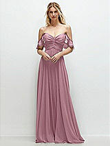 Alt View 1 Thumbnail - Dusty Pink Convertible Ruffle Strap Chiffon Maxi Dress with Full Circle Skirt