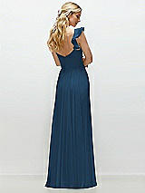 Rear View Thumbnail - Dusk Blue Convertible Ruffle Strap Chiffon Maxi Dress with Full Circle Skirt