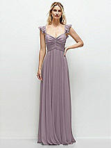 Front View Thumbnail - Lilac Dusk Convertible Ruffle Strap Chiffon Maxi Dress with Full Circle Skirt