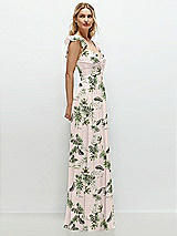 Side View Thumbnail - Palm Beach Print Convertible Ruffle Strap Chiffon Maxi Dress with Full Circle Skirt