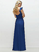 Rear View Thumbnail - Classic Blue Convertible Ruffle Strap Chiffon Maxi Dress with Full Circle Skirt