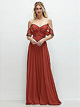 Alt View 1 Thumbnail - Amber Sunset Convertible Ruffle Strap Chiffon Maxi Dress with Full Circle Skirt