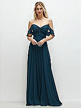 Alt View 1 Thumbnail - Atlantic Blue Convertible Ruffle Strap Chiffon Maxi Dress with Full Circle Skirt