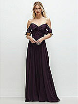 Alt View 1 Thumbnail - Aubergine Convertible Ruffle Strap Chiffon Maxi Dress with Full Circle Skirt