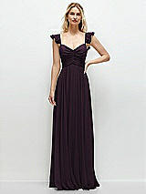 Front View Thumbnail - Aubergine Convertible Ruffle Strap Chiffon Maxi Dress with Full Circle Skirt