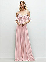 Alt View 1 Thumbnail - Ballet Pink Convertible Ruffle Strap Chiffon Maxi Dress with Full Circle Skirt