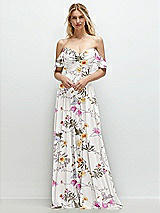 Alt View 1 Thumbnail - Butterfly Botanica Ivory Convertible Ruffle Strap Chiffon Maxi Dress with Full Circle Skirt