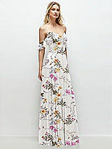 Alt View 2 Thumbnail - Butterfly Botanica Ivory Convertible Ruffle Strap Chiffon Maxi Dress with Full Circle Skirt