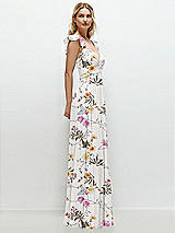 Side View Thumbnail - Butterfly Botanica Ivory Convertible Ruffle Strap Chiffon Maxi Dress with Full Circle Skirt