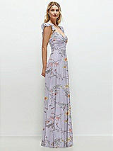 Side View Thumbnail - Butterfly Botanica Silver Dove Convertible Ruffle Strap Chiffon Maxi Dress with Full Circle Skirt