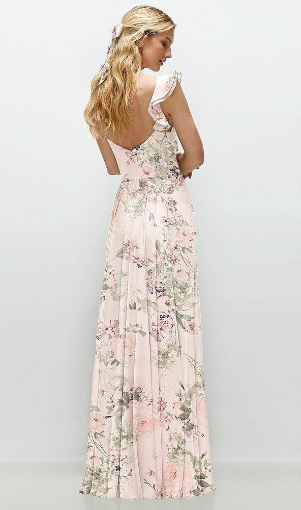 Back View - Blush Garden Convertible Ruffle Strap Chiffon Maxi Dress with Full Circle Skirt