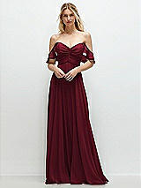 Alt View 1 Thumbnail - Burgundy Convertible Ruffle Strap Chiffon Maxi Dress with Full Circle Skirt