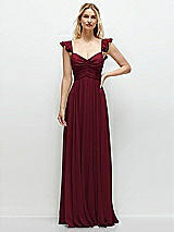 Front View Thumbnail - Burgundy Convertible Ruffle Strap Chiffon Maxi Dress with Full Circle Skirt