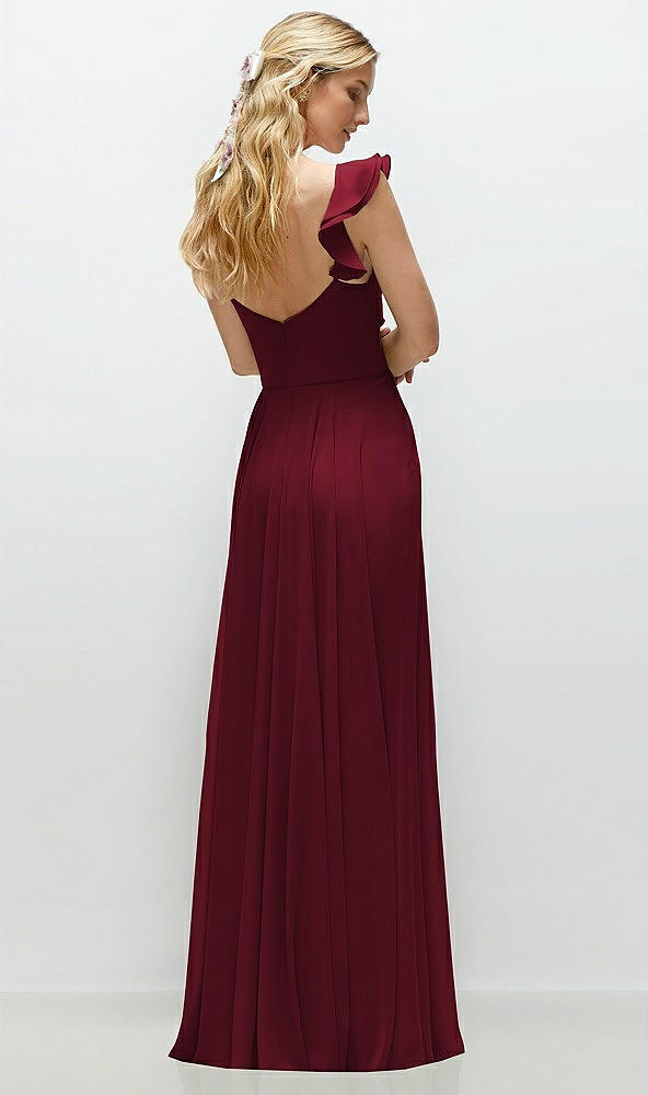 Back View - Burgundy Convertible Ruffle Strap Chiffon Maxi Dress with Full Circle Skirt