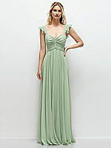 Front View Thumbnail - Celadon Convertible Ruffle Strap Chiffon Maxi Dress with Full Circle Skirt